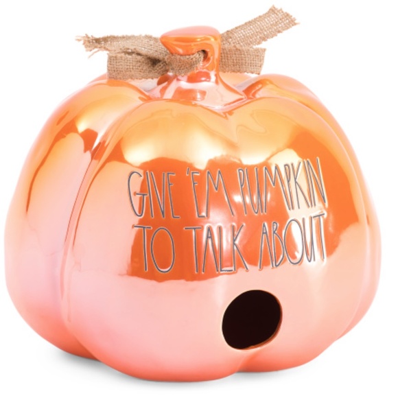 NIB RAE DUNN  9" X 8" LUSTER BIRDHOUSE PUMPKIN "GIVE 'EM PUMPKIN TO TALK ABOUT" - Picture 1 of 3